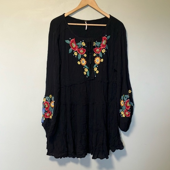 Free People Black with Floral Embroidery Dress - Picture 1 of 6